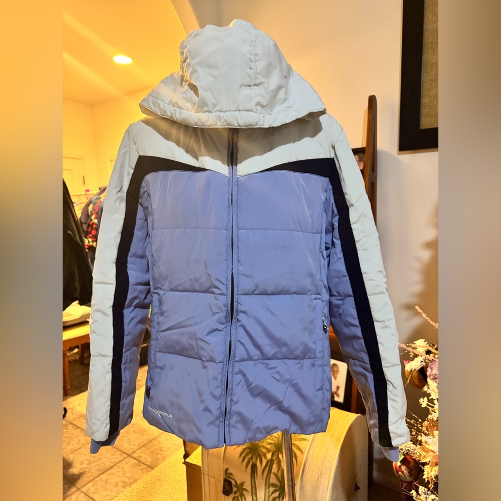 ZeroXposur Color block Hooded Puffer Jacket Blue White Black Size L